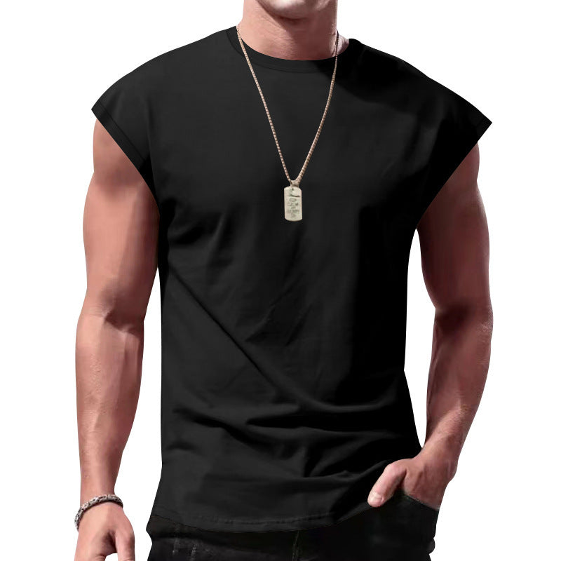 Herren nan lockeres ärmelloses Muskelshirt aus Baumwolljersey mit überschnittener Schulterpartie Shopnory