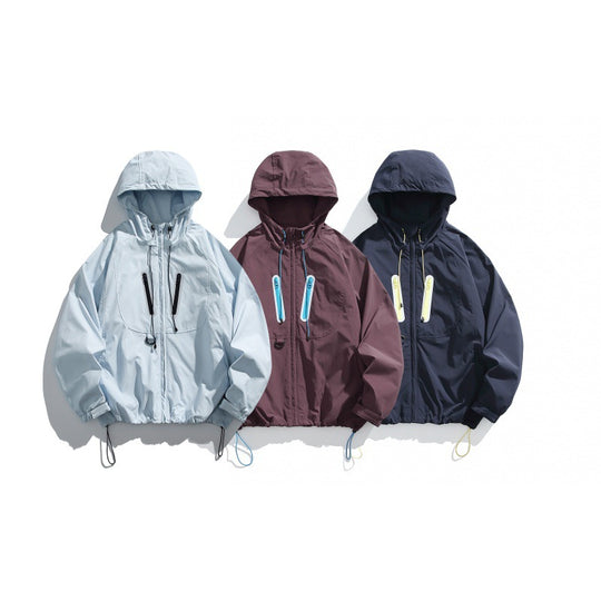 Unisex Technische Kapuzen‑Windjacke im Boxy‑Cut mit vertikalen Brustreißverschlüssen und Kordelzugsaum Shop Nory