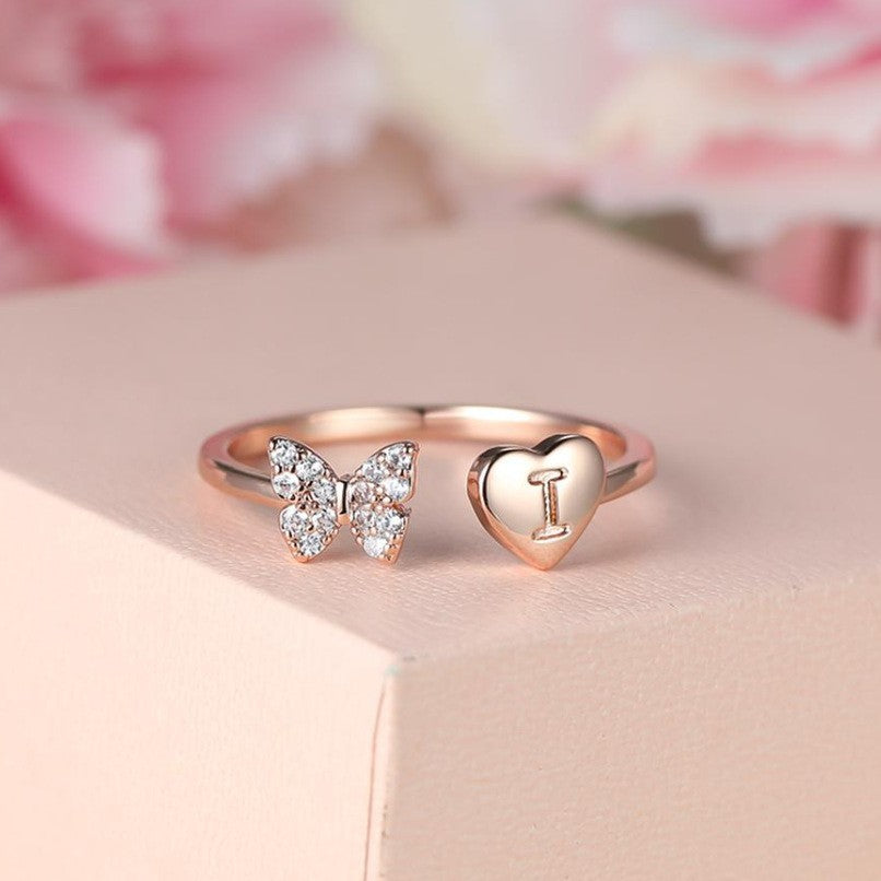 Damen Ring mit Schmetterlingsdesign und Herzmotiv Shop Nory