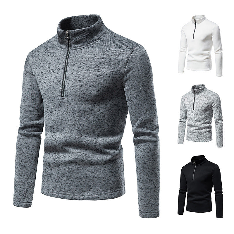 Herren melierter Stehkragen-Pullover mit Kurzreißverschluss und schlanker Passform Shop Nory