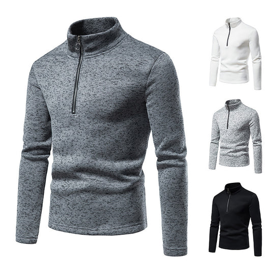 Herren melierter Stehkragen-Pullover mit Kurzreißverschluss und schlanker Passform Shop Nory