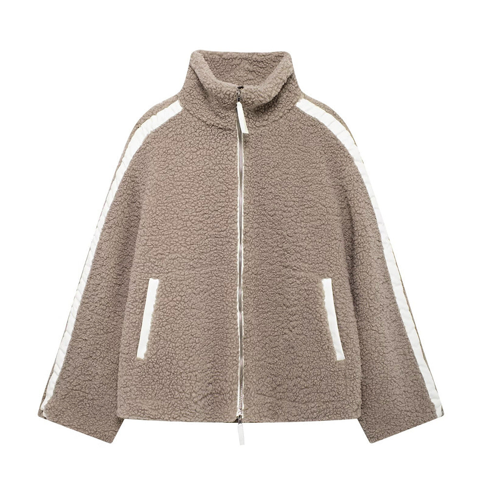 Damen Weit geschnittene Teddy-Fleecejacke mit hohem Stehkragen Shop Nory
