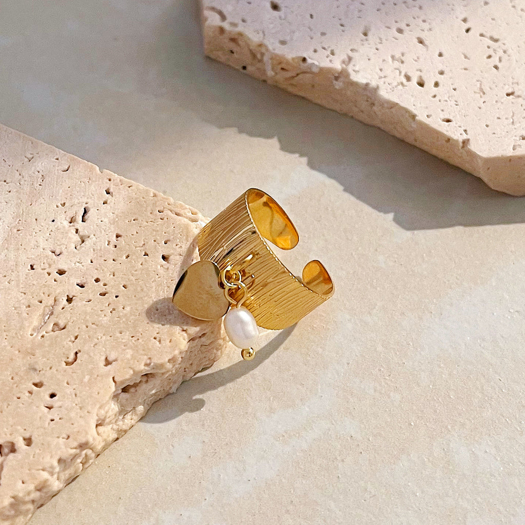Damen eleganter verstellbarer Ring mit Perlenanhänger Shop Nory