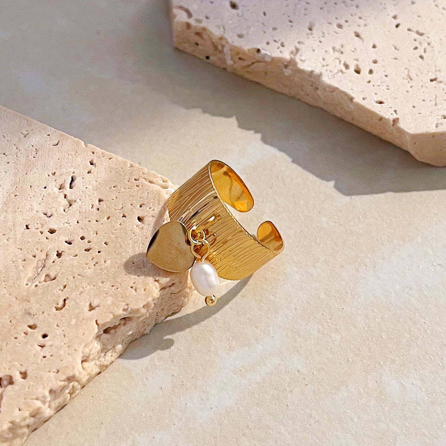 Damen eleganter verstellbarer Ring mit Perlenanhänger Shop Nory