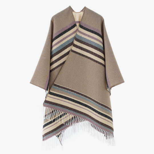 Damen Gestreifter Wollmix-Poncho mit Fransensaum Shop Nory