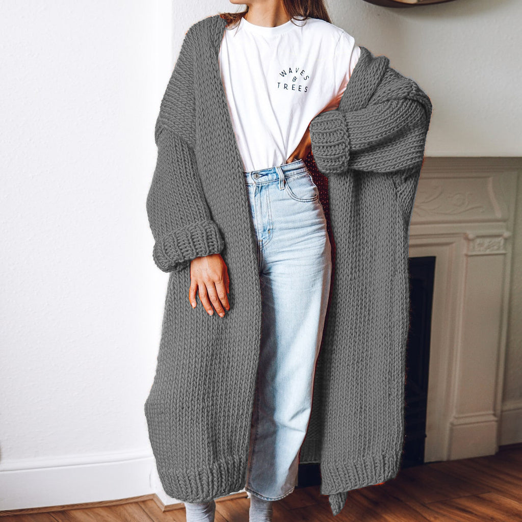 Damen Langärmeliger Grobstrick Cardigan Shopnory