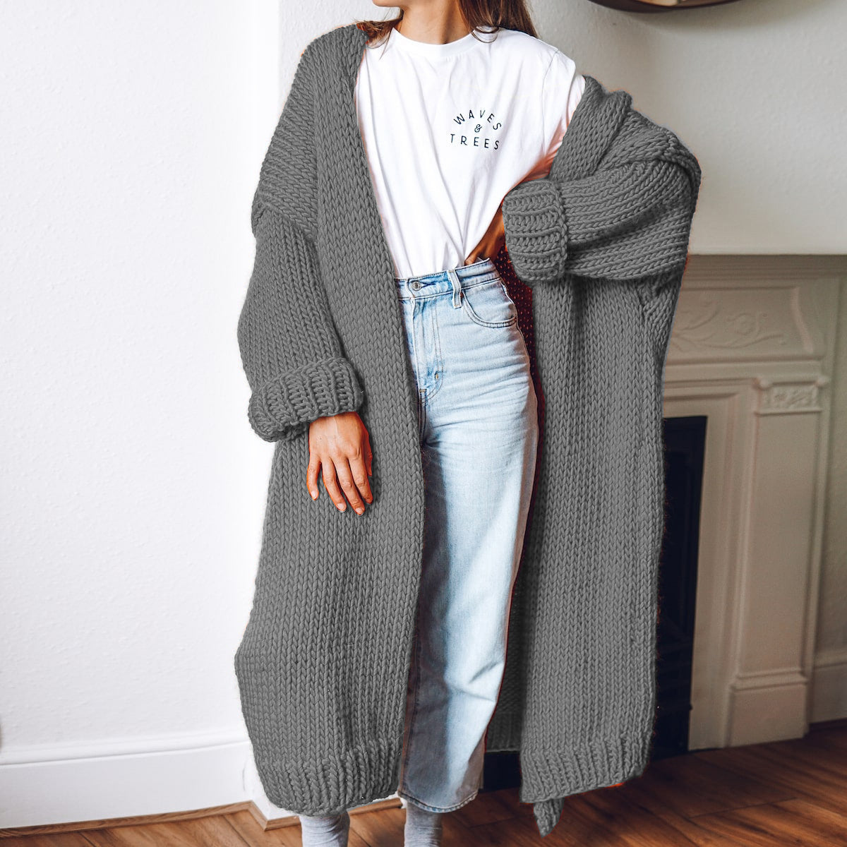 Damen Langärmeliger Grobstrick Cardigan Shopnory