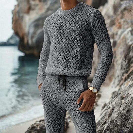 Herren Strukturstrick-Pullover mit feinmaschigem Lochmuster und Rundhals Shop Nory
