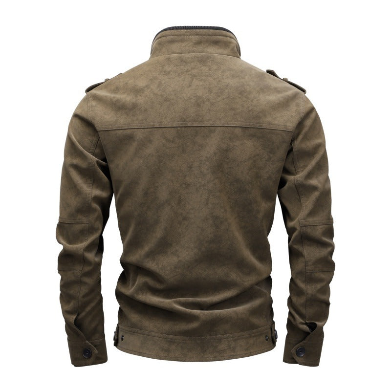 Herren Utility-Fliegerjacke in Wildlederoptik mit Stehkragen, Epauletten und Mehrfach-Taschen Shop Nory