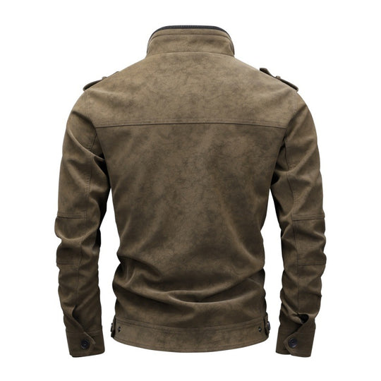 Herren Utility-Fliegerjacke in Wildlederoptik mit Stehkragen, Epauletten und Mehrfach-Taschen Shop Nory