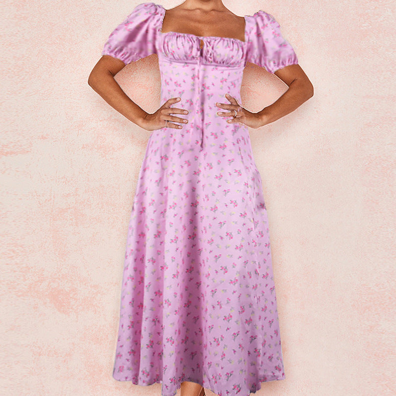 Damen Maxi-Kleid mit Puffärmeln und floralem Design