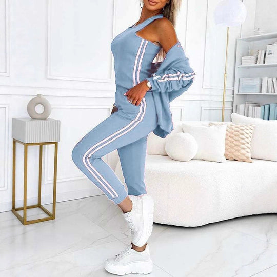 Damen nan sportliches Jogginganzug-Set mit Collegejacke, kurzes Top und slim-fit Jogginghose Shop Nory