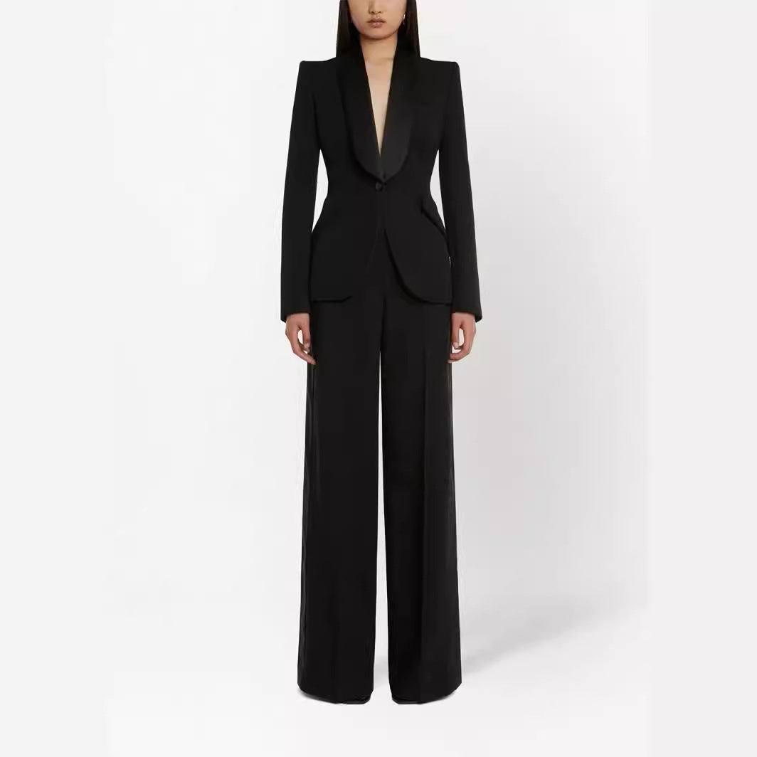 Damen Elegantes Smokingset im Tailoring mit tailliertem Einreihblazer und weiter Palazzohose Shop Nory