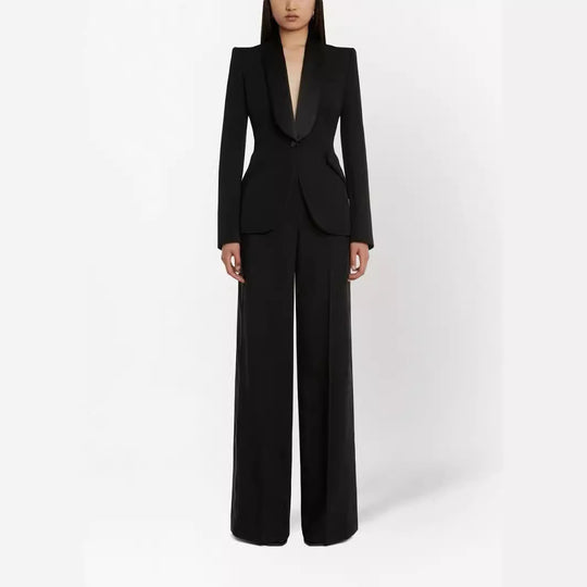 Damen Elegantes Smokingset im Tailoring mit tailliertem Einreihblazer und weiter Palazzohose Shop Nory