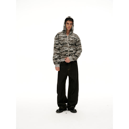 Unisex Oversize-Kapuzenjacke mit durchgehendem Reißverschluss und Camouflage-Print Shop Nory