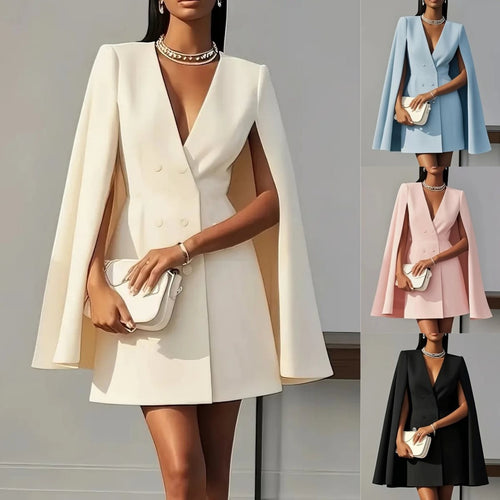 Damen Cape-Blazer-Kleid mit Doppelreihe und tiefem V-Ausschnitt Shop Nory