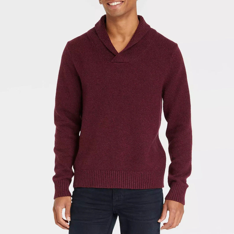 Herren Schalkragen-Pullover aus meliertem Feinstrick mit Rippbündchen Shop Nory