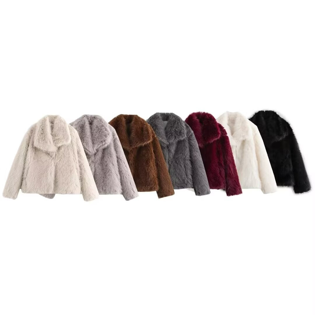Damen Kurz geschnittener Faux-Fur-Mantel mit voluminösem Schalkragen und geradem Schnitt Shop Nory
