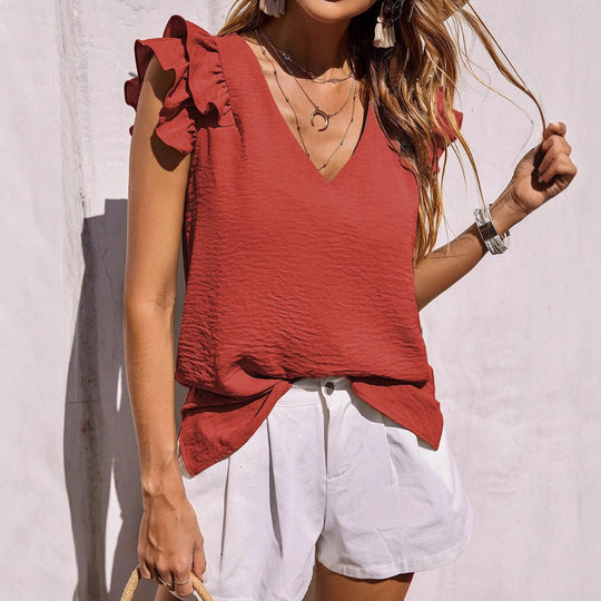 Damen Bluse mit Rüschendetails und V-Ausschnitt