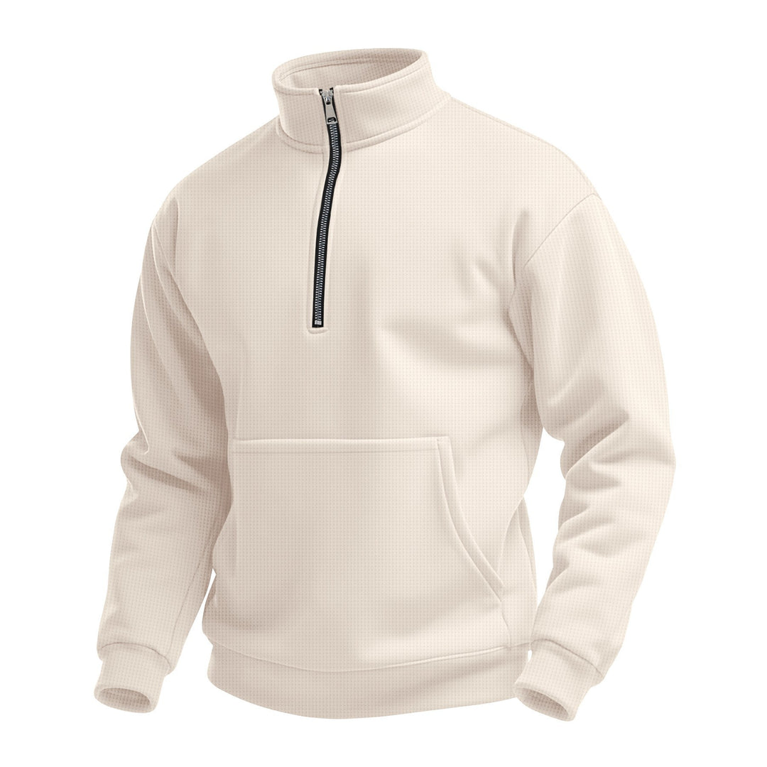 Unisex nan komfortabler Halbzip Pullover mit Kängurutasche und Stehkragen aus Strukturfleece Shop Nory