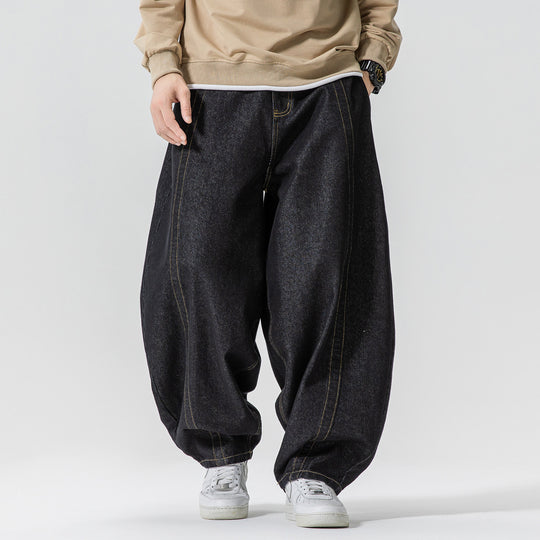 Herren Baggy-Denim-Hose mit extra weitem Bein, tiefem Schritt und sichtbaren Kontrastnähten Shop Nory