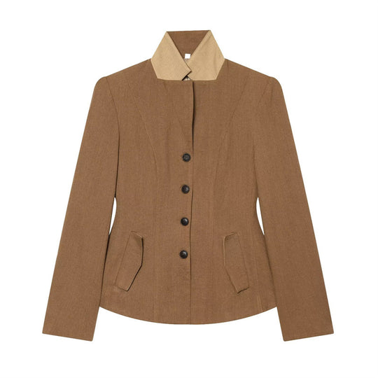 Damen Taillierte Woll-Reitjacke mit Stehkragen und Pattentaschen Shop Nory