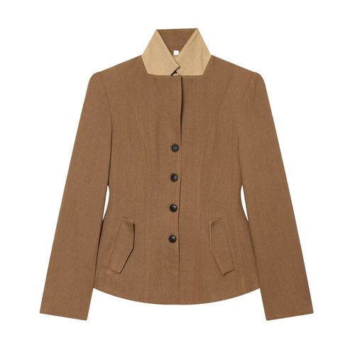 Damen Taillierte Woll-Reitjacke mit Stehkragen und Pattentaschen Shop Nory