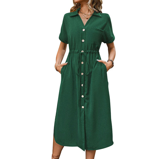 Damen Langarm Hemdblusenkleid mit Taillengürtel Shop Nory