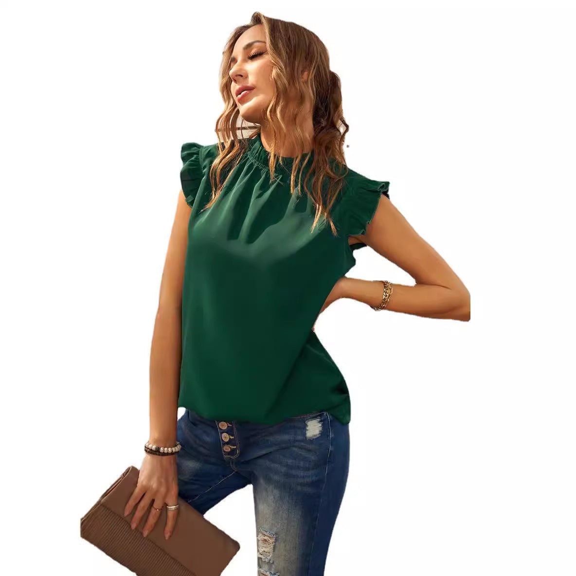 Damen elegante Bluse mit Rüschendetails