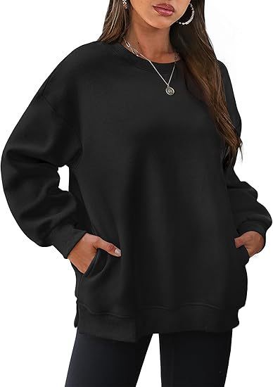 Damen nan lässiger Oversize-Sweatpullover mit seitlichen Eingrifftaschen, geripptem Saum und überschnittener Schulter Shop Nory