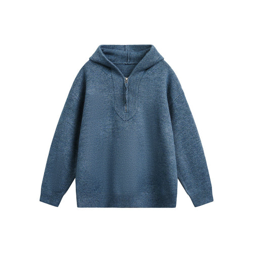 Damen Oversize-Strickpullover mit halbem Reißverschluss und Kapuzenkragen Shop Nory