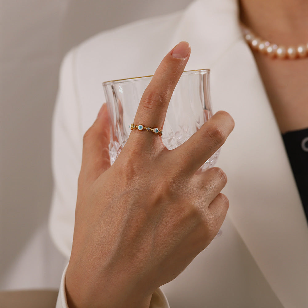 Damen Offener Ring mit funkelnden Zirkonia und schützenden Auge-Motiven Shop Nory