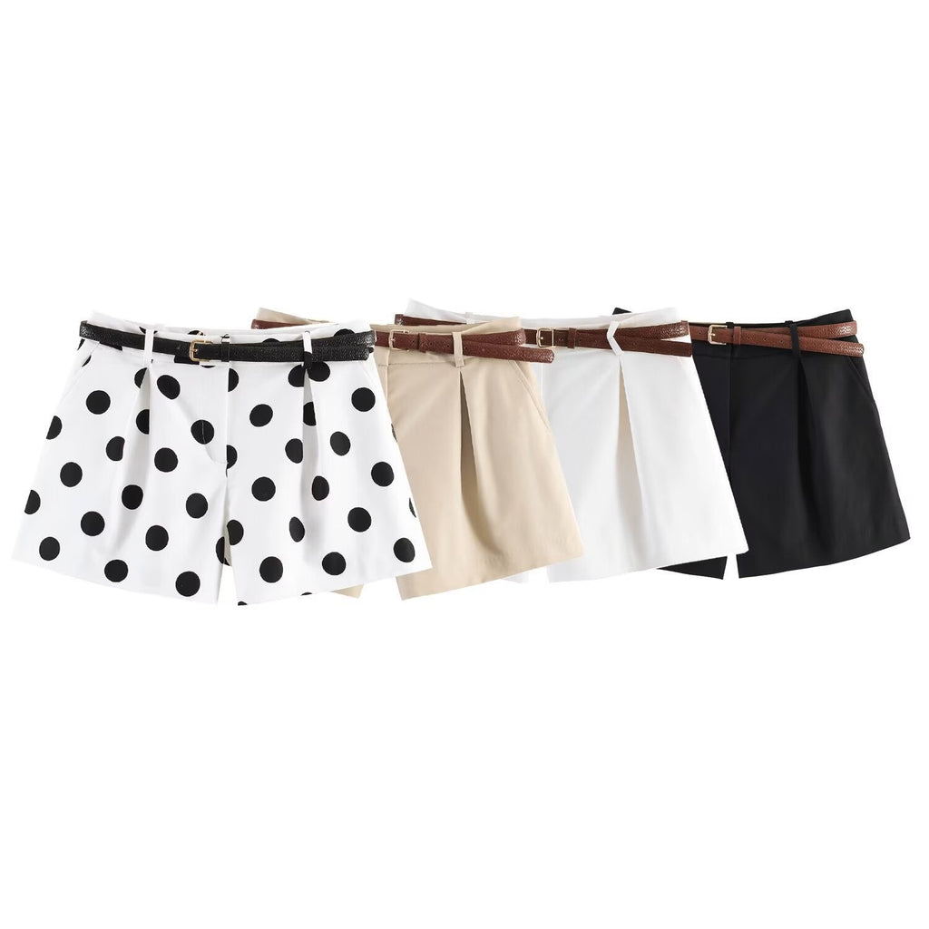 Damen klassische Shorts mit eleganten Falten und Gürtel Shopnory