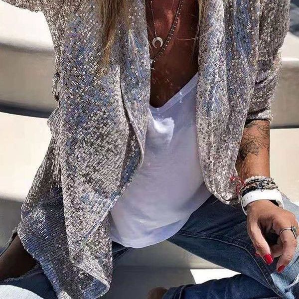 Damen Glitzernde Asymmetrische Blazerjacke mit modernem Schnitt