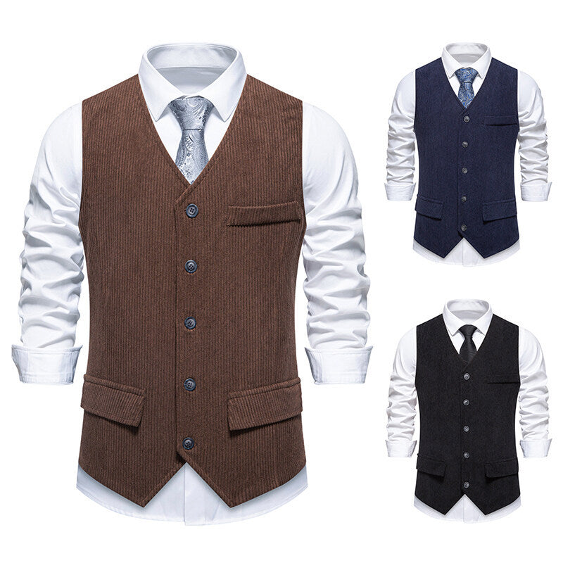 Herren Taillierte Business‑Weste aus Strukturstoff mit V‑Ausschnitt und dekorativen Knöpfen Shop Nory
