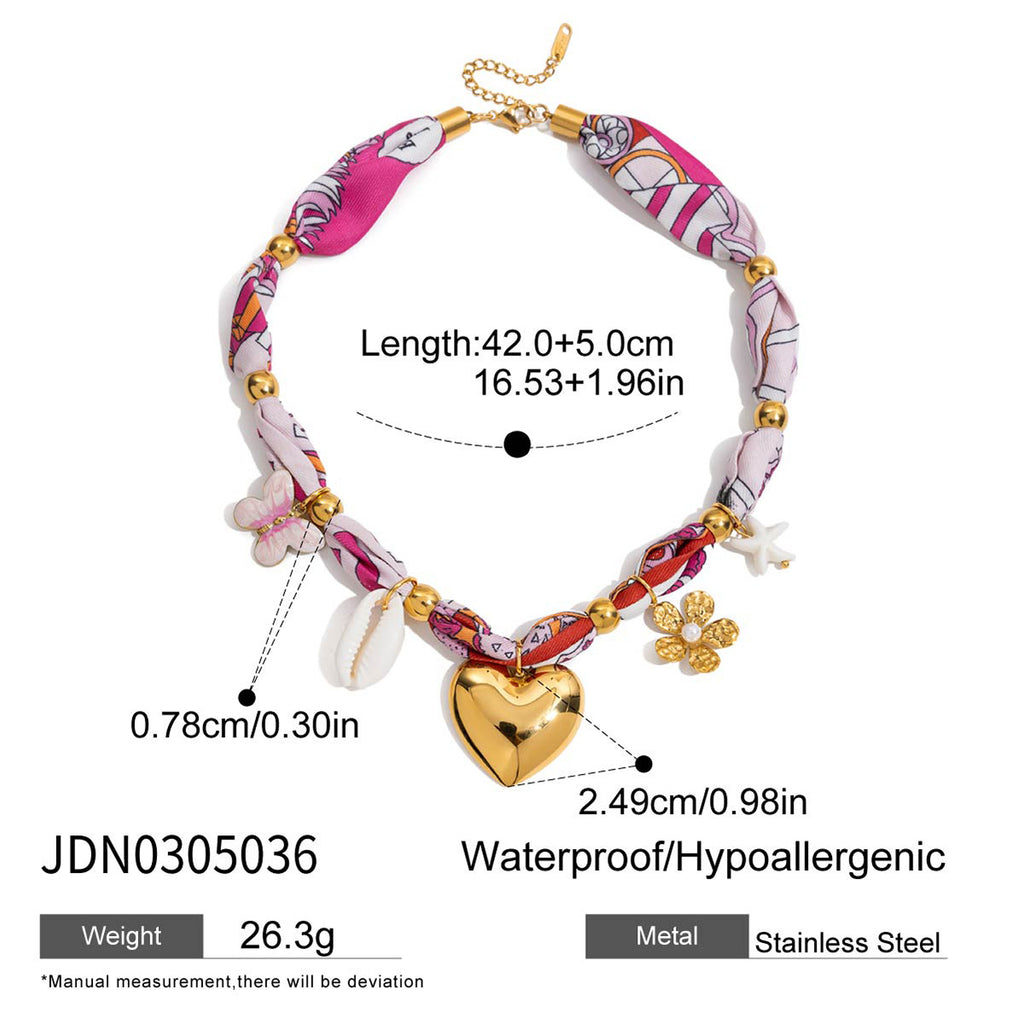 Damen Halskette mit bunten floral-motivierten Anhängern und hochwertiger Edelstahlverarbeitung Shop Nory