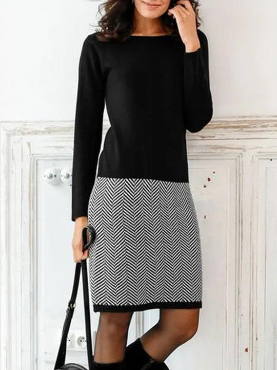Elegantes Damen Strickkleid mit Chevron-Muster für Alltag & Büro