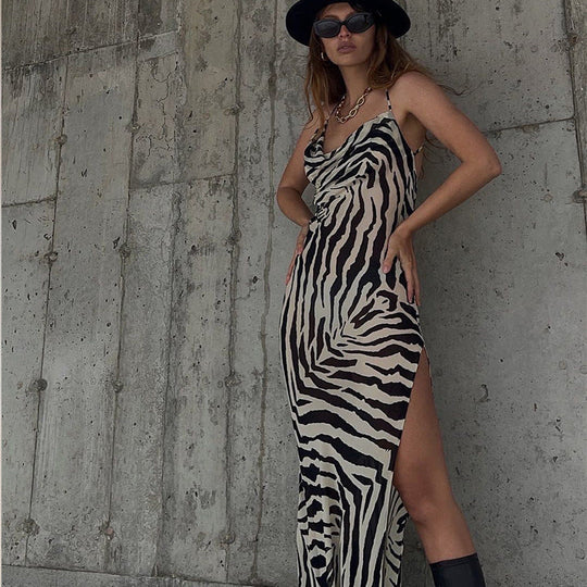 Damen Maxi-Strandkleid mit elegantem Wasserfall-Ausschnitt und hohem Schlitz