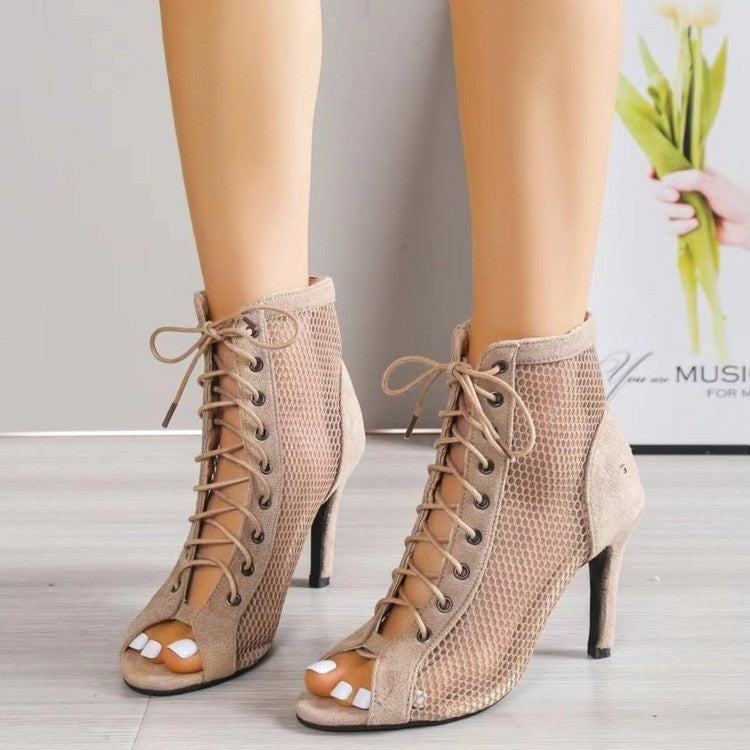 Damen Peeptoe Stiefeletten mit atmungsaktivem Netzdesign und elegantem Lace-Up