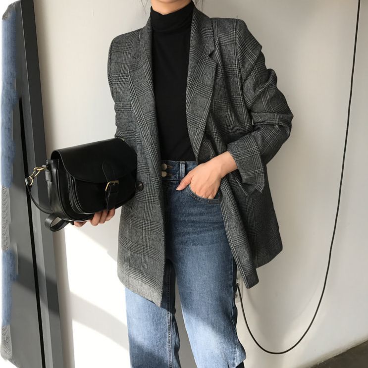 Damen Eleganter karierter Blazer mit doppelter Knopfleiste Shop Nory