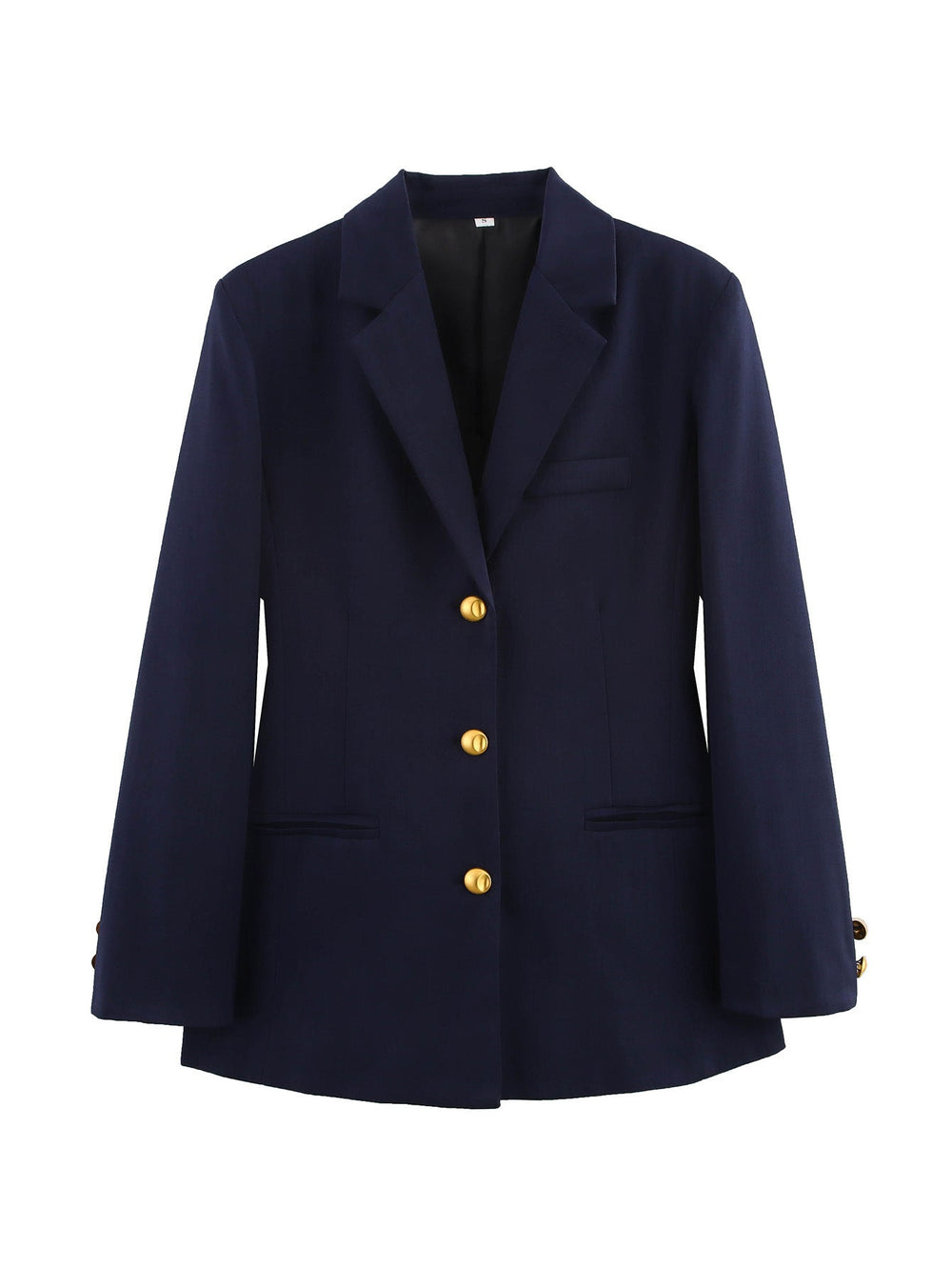 Damen karierten Blazer mit goldenen Knöpfen und praktischen Taschen Shopnory