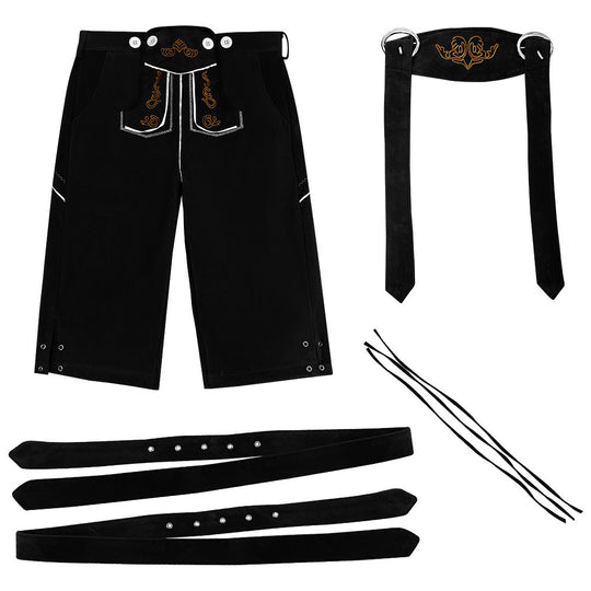 Herren nan knielange Wildlederimitat Lederhose mit detaillierter Stickerei Shop Nory