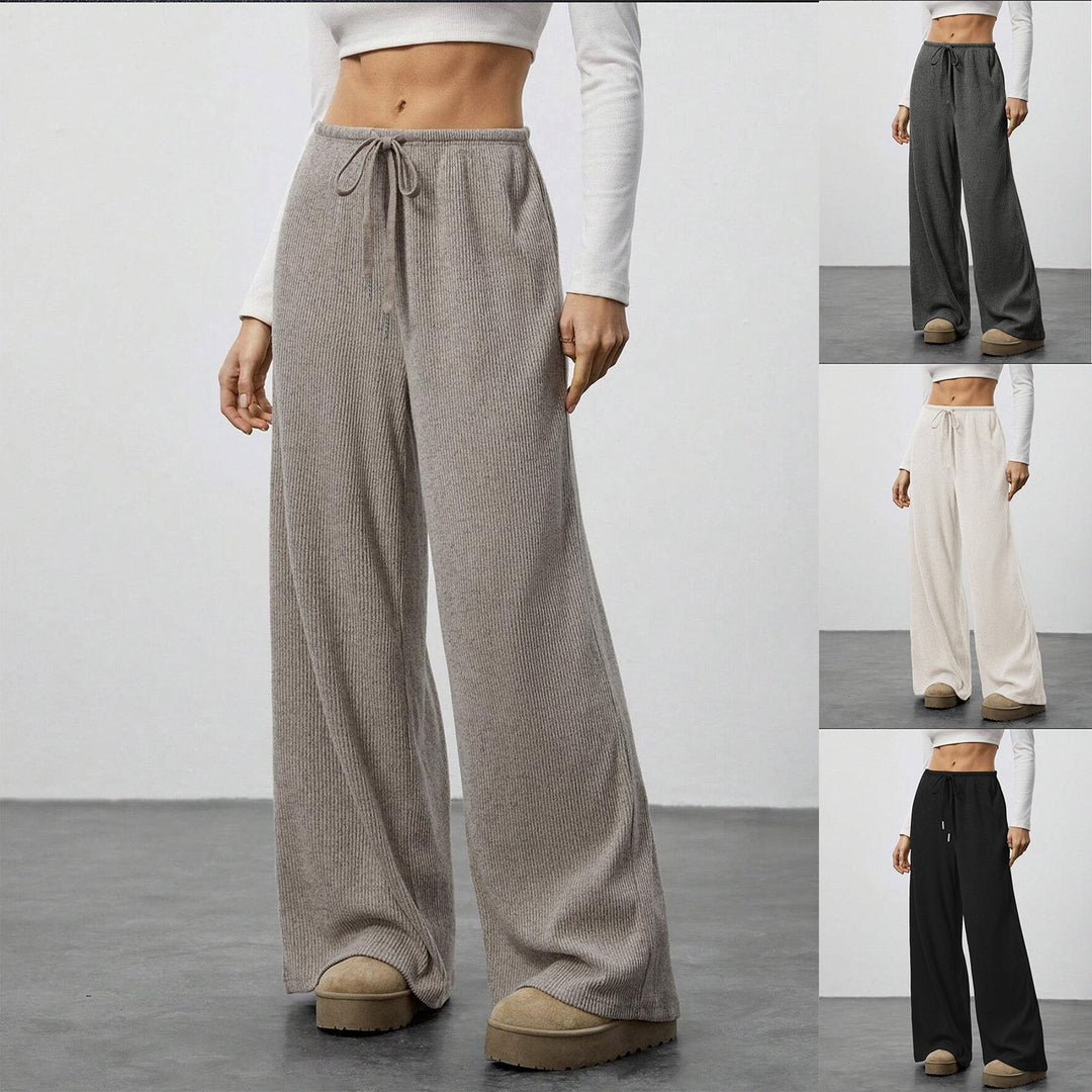 Damen Weiche Rippstrick Loungehose mit weitem Bein und Kordelzug Shop Nory