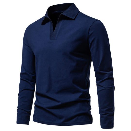 Herren Langarm-Polo mit offenem V-Ausschnitt, feinem Rippenkragen und schmaler Silhouette Shop Nory