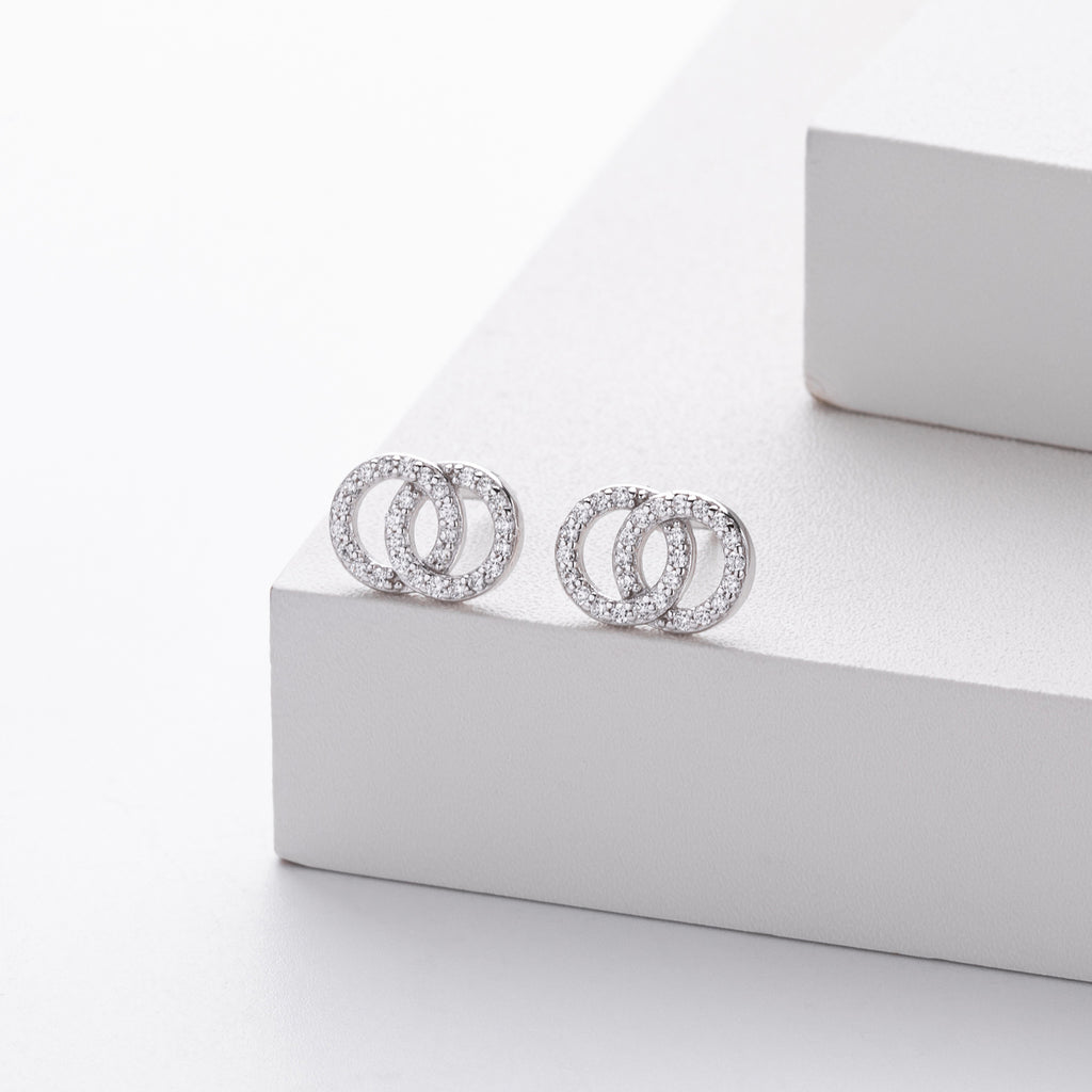 Damen Ohrstecker mit verspieltem Doppelring-Design aus 925 Sterling Silber Shop Nory
