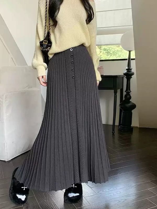 Damen Eleganter Plissee-Maxirock mit Knopfdetails Shop Nory