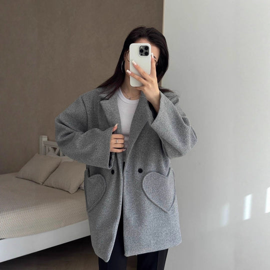 Damen Oversized Blazer-Mantel mit herzförmigen Taschen Shop Nory