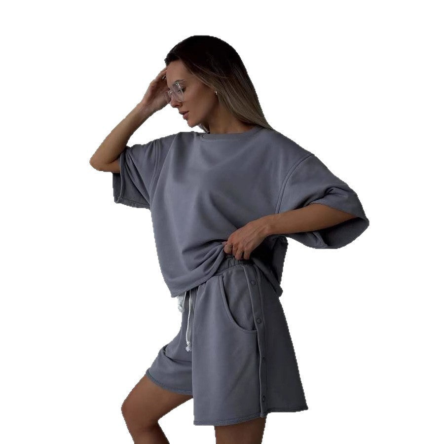 Damen lässiges Oberteil und Shorts-Set mit modernem Schnitt und praktischen Taschen