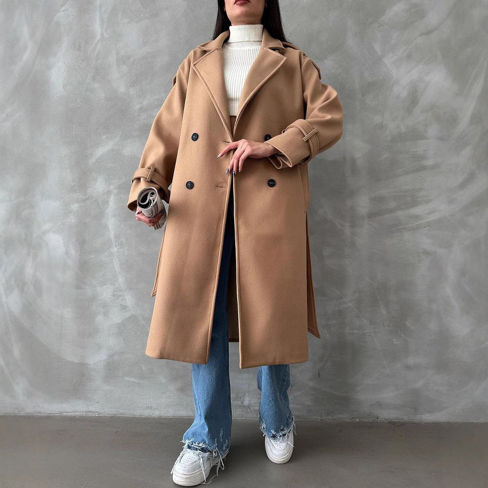 Damen Oversize Wollmix-Mantel mit doppelreihiger Knopfleiste und Taillengürtel Shop Nory