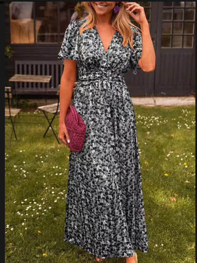 Damen Maxikleid mit floralem Muster und raffinierten Ärmeln